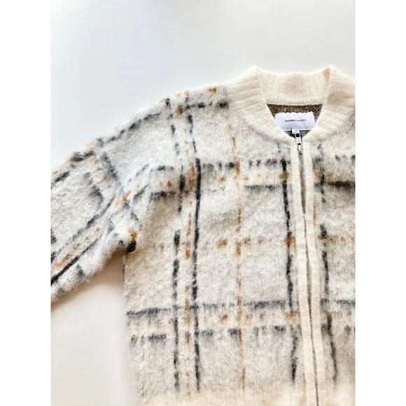 NWT CURRENT/ELLIOTT The Bets White Plaid Mohair Bomber Sweater Jacket, Size 0 - Picture 8 of 13